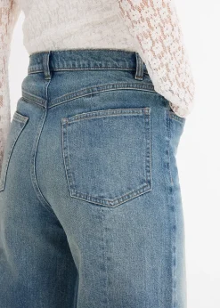 Jean droit et loose, taille haute, peu extensible