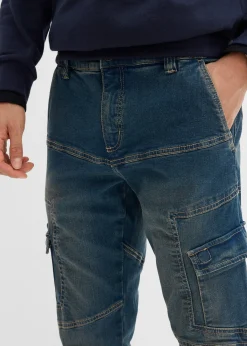Jean droit extensible, poches cargo, regular