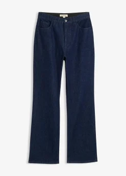 Jean droit loose, taille haute élastiquée avec strass