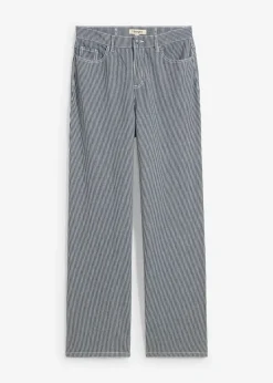 Jean droit loose, taille haute, rayé