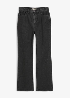 Jean droit loose, taille haute élastiquée avec strass