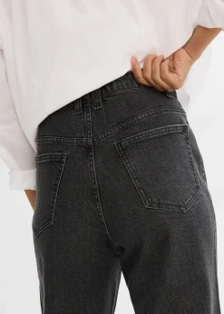 Jean droit loose, taille haute élastiquée avec strass