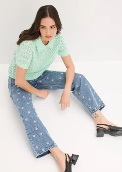 Jean droit, taille haute, coton