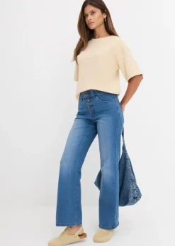 Jean droit taille haute, extensible