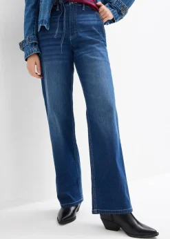 Jean droit taille haute élastiquée, loose
