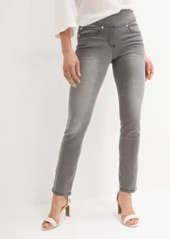 Jean droit taille mi-haute et élastiquée, très extensible