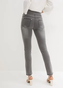 Jean droit taille mi-haute et élastiquée, très extensible