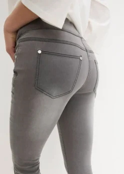 Jean droit taille mi-haute et élastiquée, très extensible