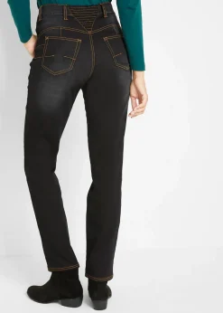 Jean droit taille mi-haute élastiquée, doublure chaude