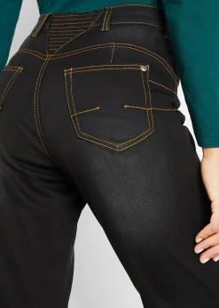 Jean droit taille mi-haute élastiquée, doublure chaude