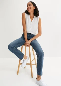 Jean droit taille mi-haute, extensible