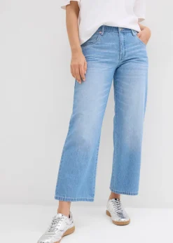 Jean droit taille mi-haute et élastiquée, raccourci