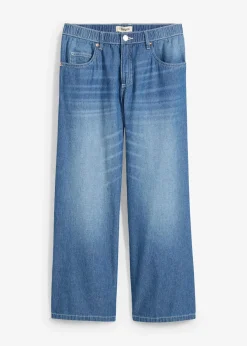 Jean droit taille mi-haute et élastiquée, raccourci