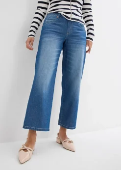 Jean droit taille mi-haute et élastiquée, raccourci