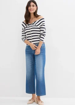Jean droit taille mi-haute et élastiquée, raccourci