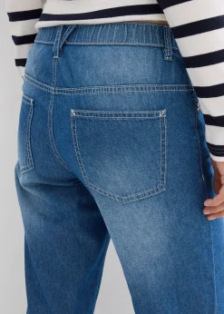 Jean droit taille mi-haute et élastiquée, raccourci