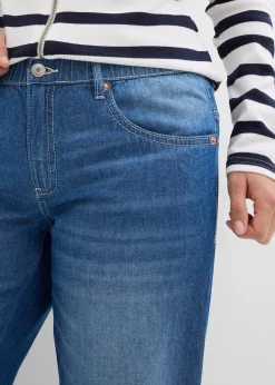 Jean droit taille mi-haute et élastiquée, raccourci