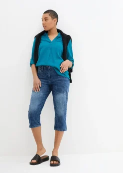 Jean droit, taille mi-haute, extensible