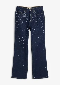 Jean droit, taille mi-haute, à strass