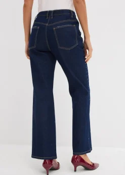 Jean droit, taille mi-haute, à strass