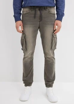 Jean jogger droit, slim, à taille élastiquée et poches cargo