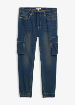 Jean jogger droit, slim, à taille élastiquée et poches cargo
