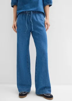 Jean large à taille entièrement élastiquée, coton