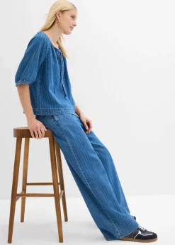 Jean large à taille entièrement élastiquée, coton