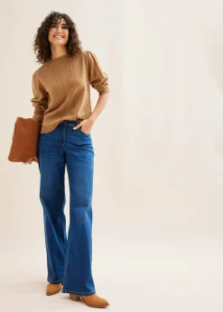 Jean large à taille mi-haute élastiquée
