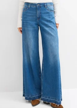 Jean large à taille mi-haute élastiquée