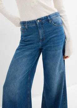 Jean large à taille mi-haute élastiquée
