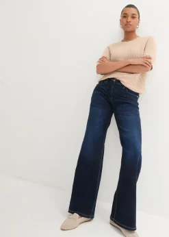 Jean large à taille mi-haute élastiquée