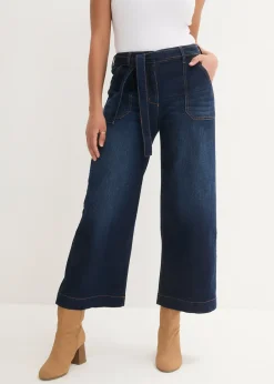 Jean large raccourci, taille haute élastiquée