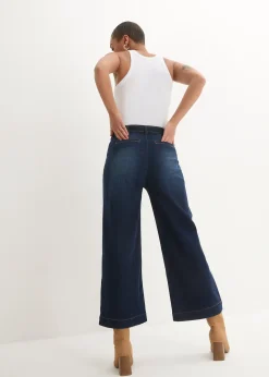 Jean large raccourci, taille haute élastiquée