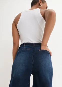 Jean large raccourci, taille haute élastiquée