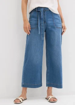 Jean large raccourci, taille haute élastiquée