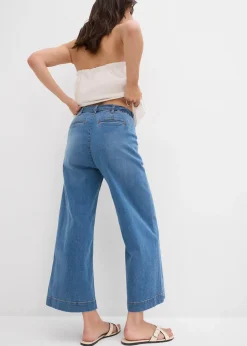 Jean large raccourci, taille haute élastiquée