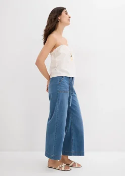 Jean large raccourci, taille haute élastiquée