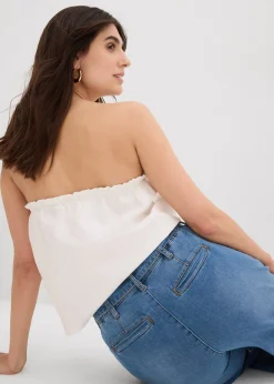 Jean large raccourci, taille haute élastiquée
