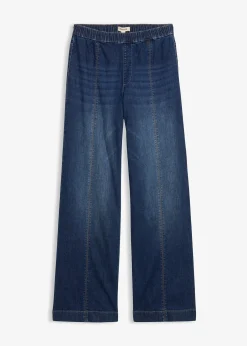 Jean large taille haute élastiquée, long