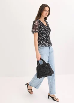 Jean large taille haute, peu extensible