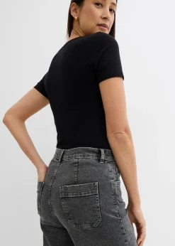 Jean large, taille haute, raccourci