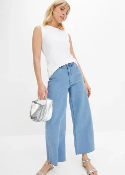 Jean large, taille haute, raccourci