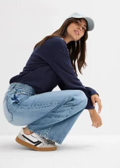 Jean large, taille mi-haute, en denim peu extensible