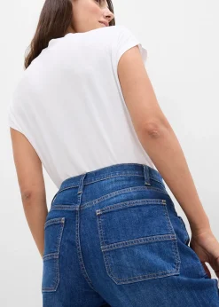 Jean large taille mi-haute avec poches plaquées