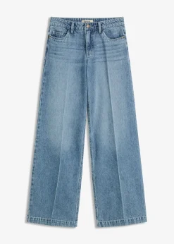 Jean large taille mi-haute, longueur sol, peu extensible