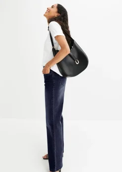 Jean large taille mi-haute, extensible