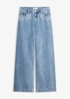 Jean large taille mi-haute, coton