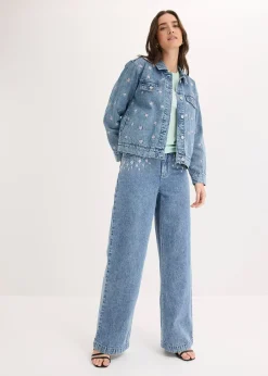 Jean large taille mi-haute, coton