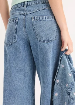 Jean large taille mi-haute, coton